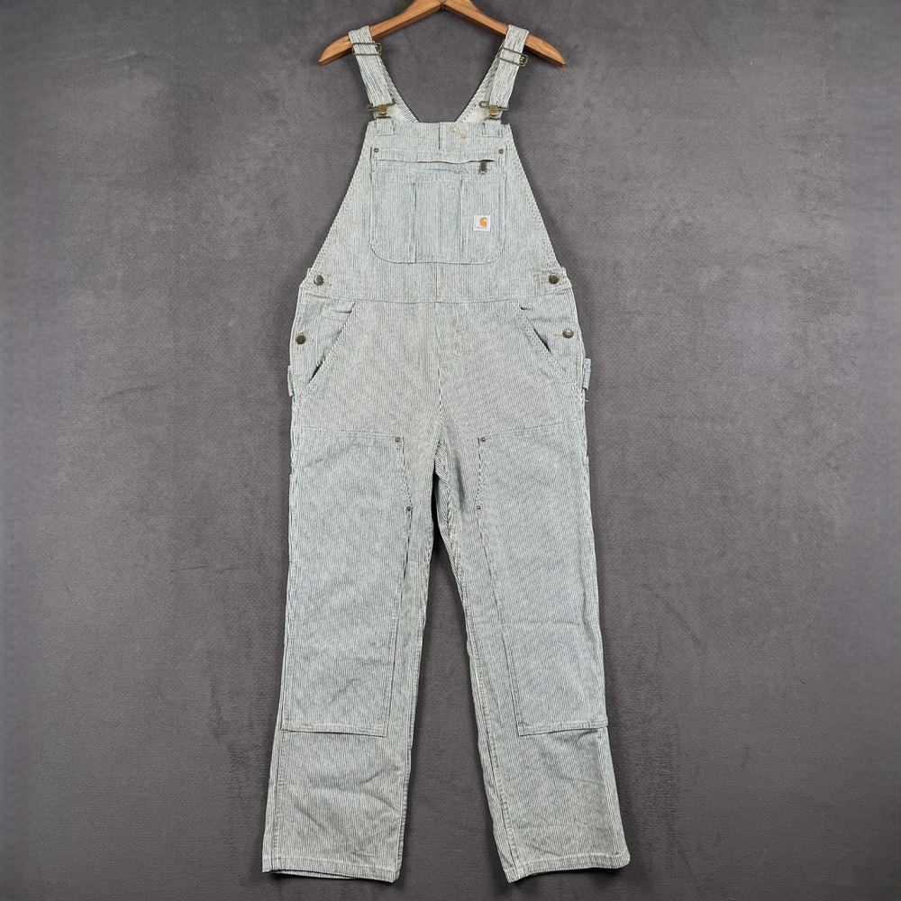 Carhartt Railroad Stripe Bib Overalls Womens Medium Short Relaxed 103042-969